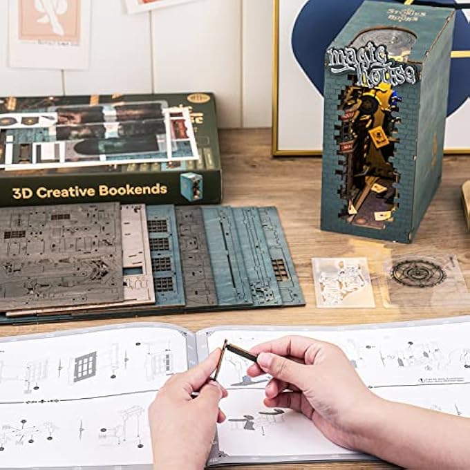 DIY BOOK NOOK KIT 3D WOODEN PUZZLE FOR ADULTS 9.8" BOOKSHELF INDERT DECOR WITH LED MINIATURE DOLLHOUSE KIT BOOKEND CRAFTS DIORAMA HOBBIES GIFTS FOR BOYS GIRLS (MAGIC ALLEY) - Image 4